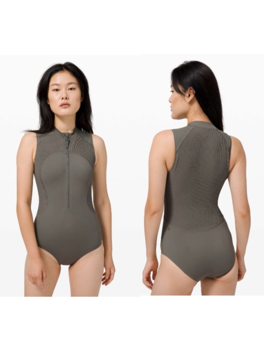 NWOT Lululemon Wade The Waters Zip-Front Olive Green One-Piece Swimsuit